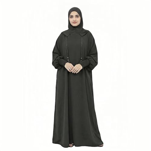 Abaya Muslim Dress Women Prayer Dress Long Sleeve Hooded Loose Maxi Dress Arabian Dubai Islamic Clothes - color: Dark Gray