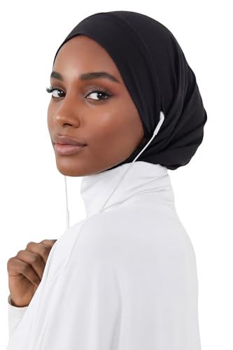 Aisha's Design Practical Cotton Bonnet with Built-In Neck Cover and Ear Access - color: Black