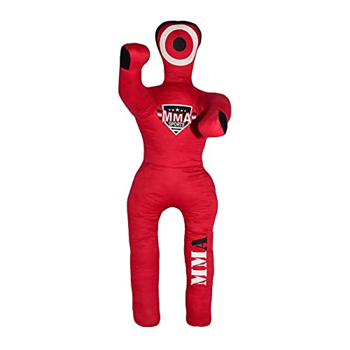 Kids Grappling Standing Dummy - Unfilled – Wrestling, Jiu-Jitsu, MMA Training Dummy with Moveable Arms and Legs – Durable Polyester Fabric - color: Red-Stand, size: 4 ft-49 Inch