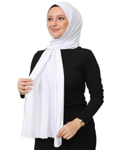 Prien Hijab for Women Viscose Scarf Lightweight Muslim Hijabs Long Shawl Islamic Scarves Turkey Silk Headscarf for Womens - color: White