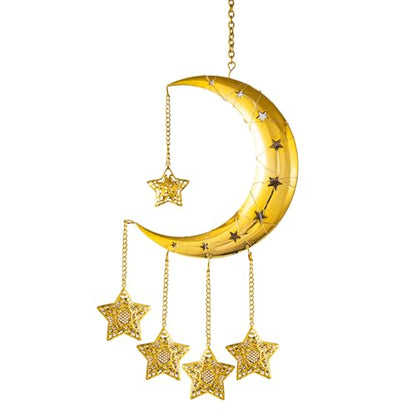 Ramadan Lights Home Decorations, Gold Metal Crescent Moon Hanging Star Lights, Battery Powered Wall Celestial Lamp, Eid Mubarak Bedroom Childrens' Room Window Door Decor, Islamic Muslim Gifts