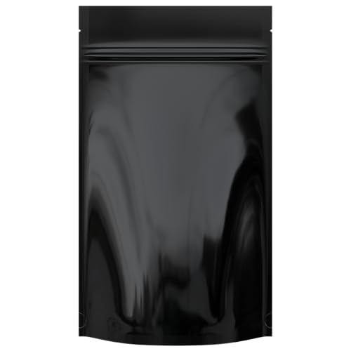 Mylar Style Barrier Bags – Zipper w/Heat Seal – 100 Bags (Gloss Black/Clear, 1/2 Ounce - 5?x8.14?x2.33?) - color: Gloss Black / Clear, size: 5x8.14x2.33 Inch (Pack of 100)