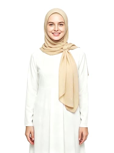 Lina & Lily Sparkle Shimmer Gold Glitter Women's Chiffon Hijab Head Scarf Shawl Wrap Lightweight - color: Beige