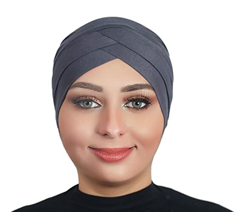 Solid Color Full Cover Inner Hijab Caps Muslim Forehead Cross Turban Stretch Hijab for Women Head Scarf Under Hijab - color: Dark Gray