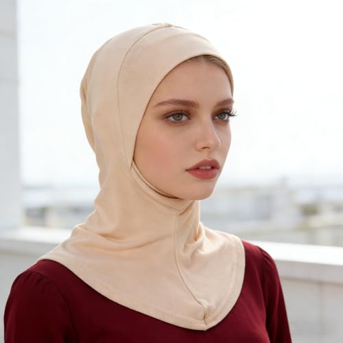 Solid Women Muslin Head Scarf Plain Under Scarf Turban Cap Flexible Viscose Neck Collar Bonnet Chic Wear For Gym Ramadan - color: Beige