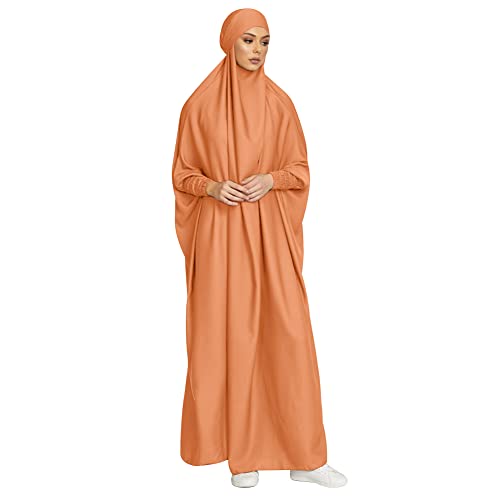 ODIZLI Muslim One Piece Prayer Hijab Dress Women Hooded Abaya Full Cover Islam Dubai Modest Robe - color: Orange, size: One Size