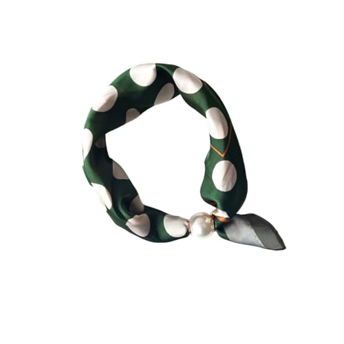 Women’s Silk Pearl magnetic buckle Scarf with Charm Buckle Satin Square Scarf for Neck Retro Floral Print，hair band - color: 01-119