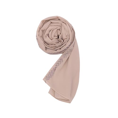 RARITYUS Sparkly Rhinestone Hijab Scarf for Women Silky Chiffon Instant Muslim Islamic Hijab Head Wrap Long Shawls - color: Pink