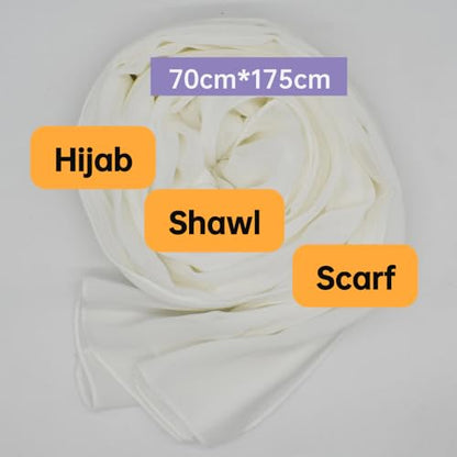 Chiffon Scarf for Women Lightweight Breathable Sunscreen Soft Solid Hijab Scarf for Daily & Muslim Wear - color: Cream-white Chiffon Scarf
