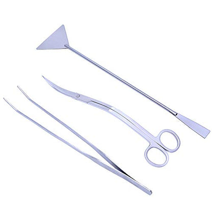 Stainless Steel Fish Tank Cleaning Starter Kit Aquarium Curved Tweezer Scissors Spatula Tools - 27cm Tweezers - size: 27cm Tweezers