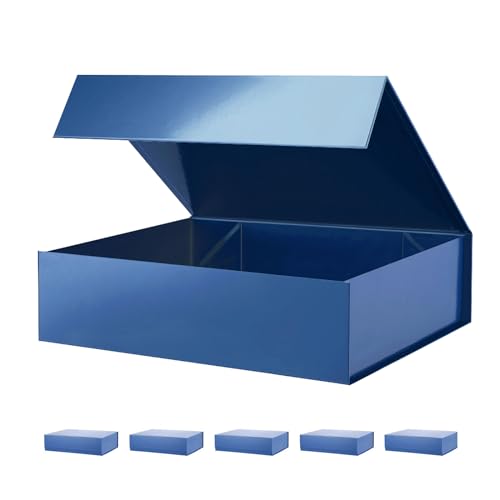 PACKHOME 6 Large Gift Boxes 13.5x10x3.5 Inches, Sturdy Shirt Boxes with Magnetic Lids for Multiple Occasions (Glossy Blue) - color: 13x9.7x3.4 Inch-Blue-Pack of 6