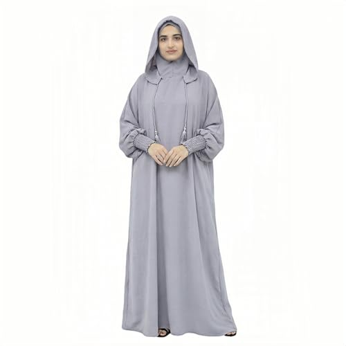 Abaya Muslim Dress Women Prayer Dress Long Sleeve Hooded Loose Maxi Dress Arabian Dubai Islamic Clothes - color: Gray