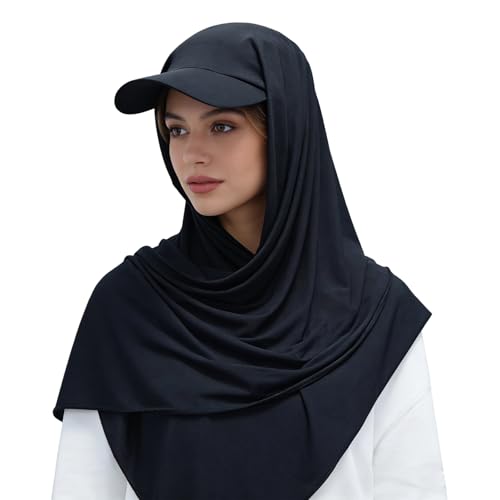 ZLYC Women Muslim Hijab Scarf with Visor Built-in Undercap Sun Protection Headwrap - color: Solid Navy