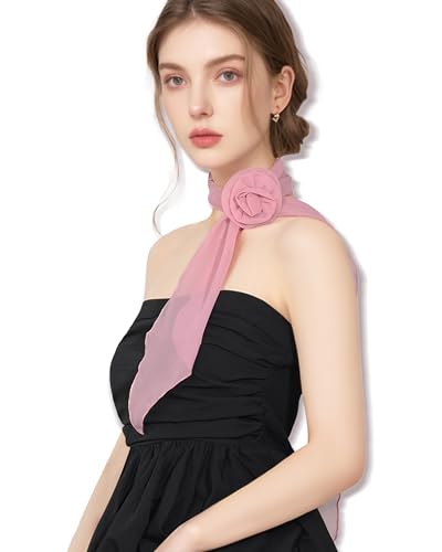 Chiffon Scarf for Women, Removable Flower Neck Scarf Light Soft Fashion Rose Scarves Versatile Headband or Hair Band - color: Dusty Pink
