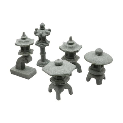 5Pcs Miniature Stone Japanese Lantern Pagoda Figurines | 1.77" To 2.6", Asian Decor, Fish Tank Aquarium Ornament, For Lovers Of Zen Culture, For Meditation Mini Zen Garden, Sand Box