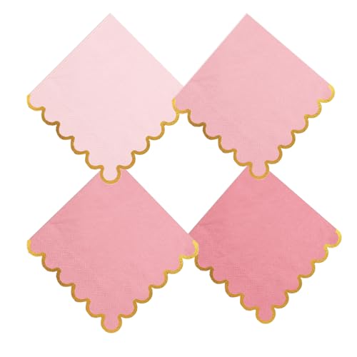 100 pack Pink Mix Cocktail Napkins with Gold Foil Accents Scalloped Edges 5 x 5 inch Beverage Disposable Napkin Party Decoration Wedding Bridal and Baby Shower Dinner Lunch Supplies - color: Pink Mix, size: 5" x 5" (Set of 100)