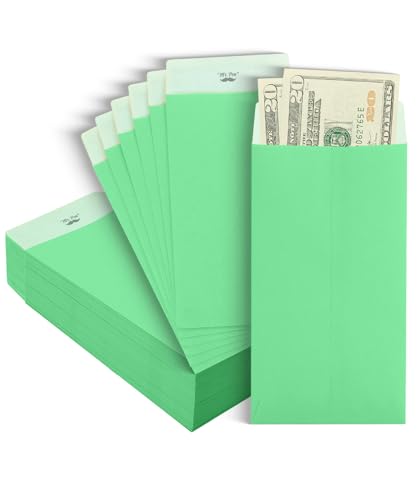 Mr. Pen- Money Envelopes for Cash, 6.5" x 3.5", 100 Pack, Kraft Paper | Self-Adhesive Bulk Cash Envelopes for Budgeting, Money and Coin Saving, Check, Budget, Small Item Organizing - color: Mint Green, size: 100 Pack