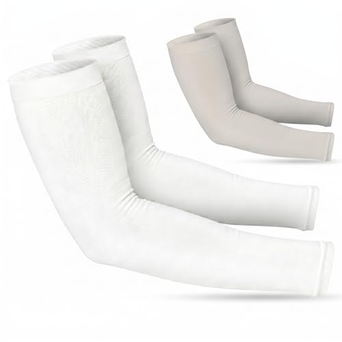 SportsTrail Cooling Arm Sleeves for Men & Women – Breathable, UV Sun Protection, Sports Arm Sleeves for Women, Men & Youth - color: 2 Pairs: 1 Pair White + 1 Pair Gray