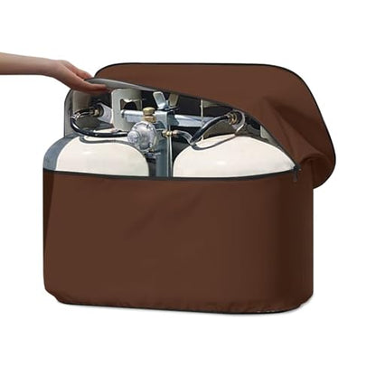 Brown Camper Dual 20lb RV Propane Tank Cover Travel Trailer Propane Tank Cover Waterproof Heavy Duty Propane Gas Cylinder Cover - color: Brown, size: S(20LB)