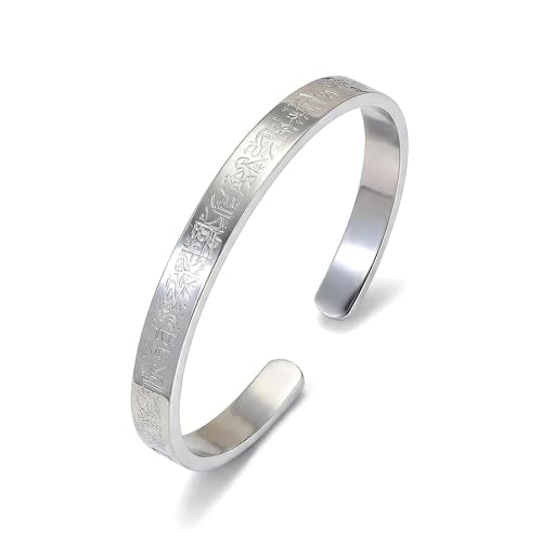 YANCHUN Ayatul Kursi Bracelet Islamic Arabic Jewelry Gifts Arabic Cuff Bracelet Gifts for Women Men Islamic Jewelry Gifts for Him - color: A1:silver bangles Bracelets