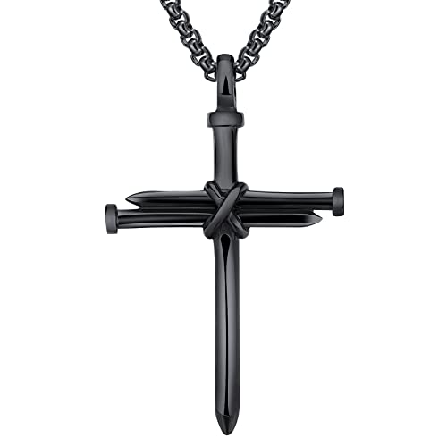 Isaiah 41:7 Nail Cross for Car Rearview Mirror Hanging Accessories Pendant Necklace For Men Women Car Charm Hanging Ornament Decor Christian Religious Cross Pendan - color: Black