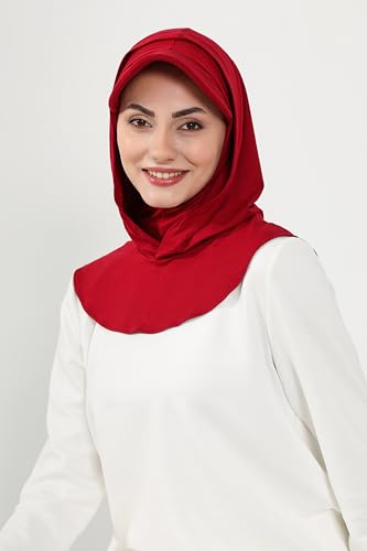 Aisha's Design Full Coverage Cotton Bonnet Hijab with Visor Modest Underscarf Bonnet - color: Dark Red