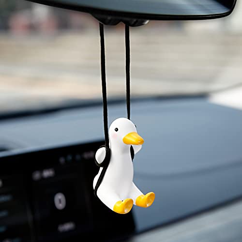 YGMONER Cute Swinging Duck Car Rear View Mirror Hanging Accessories Funny Car Interior Decor Gifts for Women Men (Duck) - color: Duck
