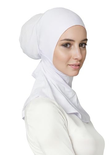 Lina & Lily Jersey Tie Back Hijab Underscarf with Neck Cover Full Coverage for Muslim Women - color: White