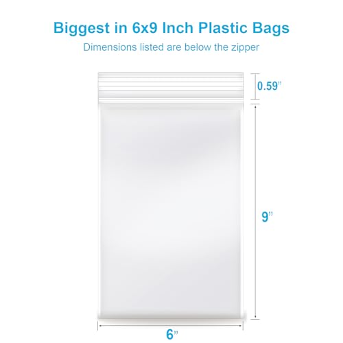 6''x 9'', (Pack of 100) 2 mil Thick Clear Plastic Reclosable Zip Poly Bags with Resealable Lock Seal Zipper for Photo, Jewelry, Bakery, Treats, Travel, Storage, Packaging & Shipping - size: 6" x 9"