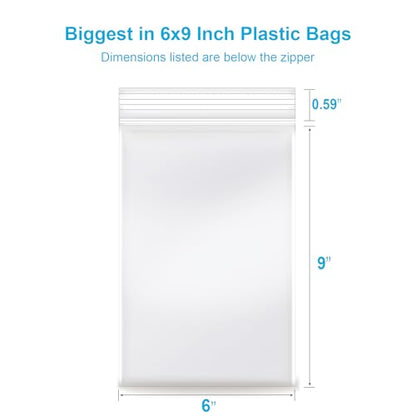 6''x 9'', (Pack of 100) 2 mil Thick Clear Plastic Reclosable Zip Poly Bags with Resealable Lock Seal Zipper for Photo, Jewelry, Bakery, Treats, Travel, Storage, Packaging & Shipping - size: 6" x 9"