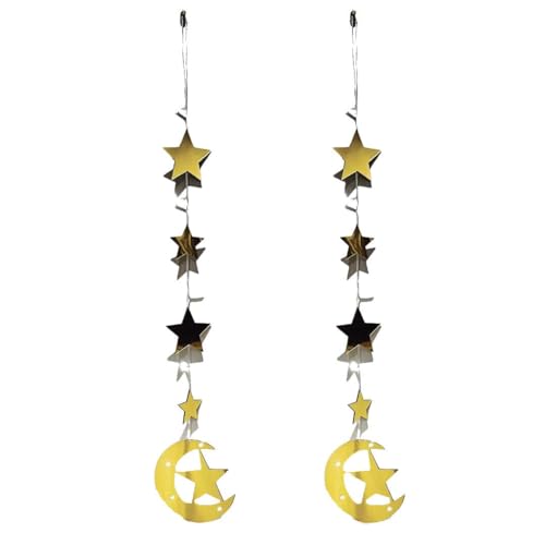 Ramadan Moon Star String Lights - Wall Hanging, Window & Indoor Decor, 2-Piece Set (31.5", Moon Star) - color: Moon Star