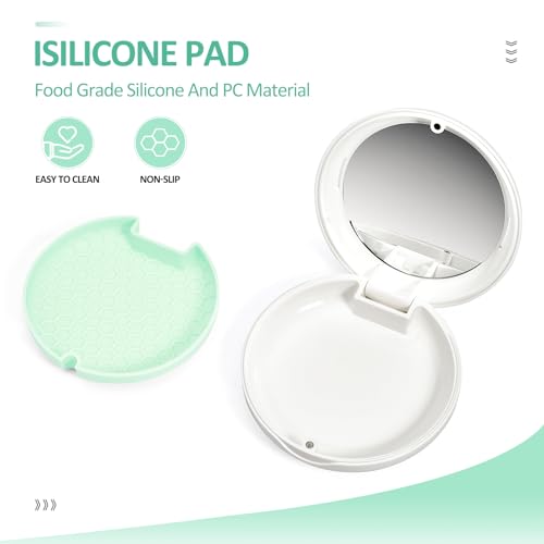 Retainer Case Slim Aligner Case with Vent Holes Removable Inner Tray Silicone for Easy Cleaning, Retainer Removal Tool and Brush (White Green) - color: White Green