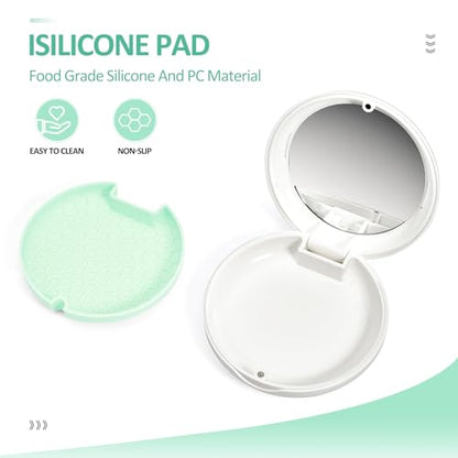Retainer Case Slim Aligner Case with Vent Holes Removable Inner Tray Silicone for Easy Cleaning, Retainer Removal Tool and Brush (White Green) - color: White Green