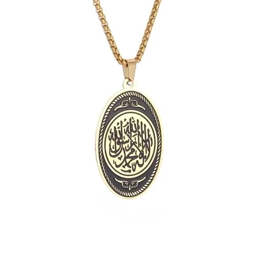 Exquisite Stainless Steel Islamic Muslim Quran Verse Oval Pendant Necklace for Men Women Ramadhan Amulet Jewelry - color: golden