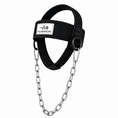 Adjustable Neck Training Harness with Steel Chain, Neoprene-Padded, for Neck Strength Training, Resistance Exercises, Wrestling, MMA & Fitness, Black