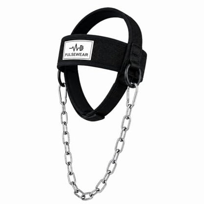 Adjustable Neck Training Harness with Steel Chain, Neoprene-Padded, for Neck Strength Training, Resistance Exercises, Wrestling, MMA & Fitness, Black