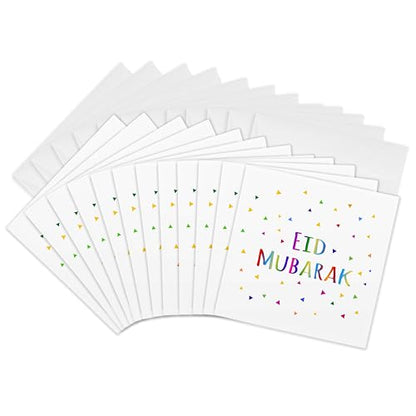 3dRose Eid Mubarak - happy Eid blessing after Ramadan Islamic Muslim holidays 12 Greeting Cards with envelopes