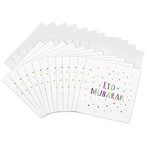 3dRose Eid Mubarak - happy Eid blessing after Ramadan Islamic Muslim holidays 12 Greeting Cards with envelopes
