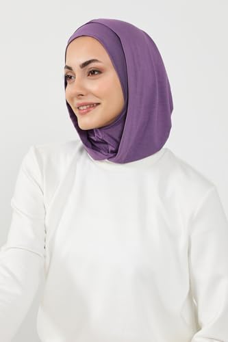 Aisha's Design Full Coverage%95 Cotton Bonnet for Women, Ready-to-Wear Hijab Bonnet Headscarf with Neck Coverage - color: Purple