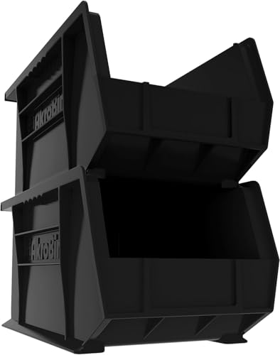 Akro-Mils 30240 AkroBins Plastic Storage Bins, 15"x8"x7", Black, 12-Pack | Space-Saving Stackable Bins for Garage, Pantry, Craft Organization - color: Black