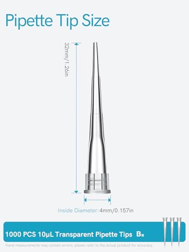 Pipette Tips 10uL 1000pcs, Universal Pipetting Tips, DNase/RNase Free and Pyrogen Free, Low Retention, Laboratory Liquid Handling, Autoclavable, Polypropylene (PP) - size: 10uL(1000PCS)