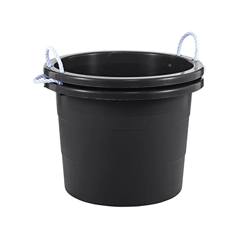 United Solutions 19 Gallon Rope Handle Tub, 2-Pack, Heavy-Duty Organization and Easy-Access Storage Tub, Multi-Purpose, Made with Rugged Plastic, Black