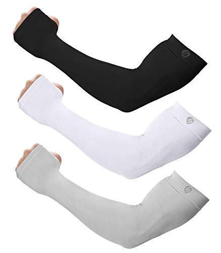 Arm Sleeves for Men Women UV Sun Protection Compression Arm Warmer Tattoo Cover Up, Sports Golf Cooling Sleeves - color: 3 Pairs_black*1+white*1+grey*1