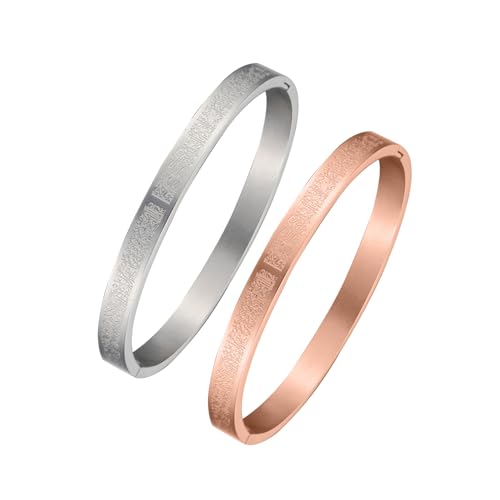 AYATUL KURSI Islamic Jewelry Bracelets Stainless Steel Openable Bangles Arabic Calligraphy Islamic Faith Gifts Messager Islamic Calligraphy Muslim Men Jewelry Bracelets Gift for Women - color: 1 Steel color 1 Rose gold