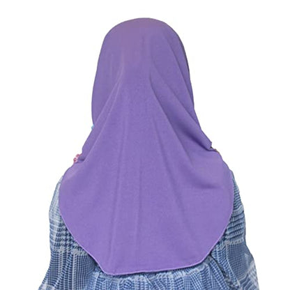 Girls Instant Hijab – Soft Kids Muslim Scarf with Flower, Breathable One-Piece Headscarf for Toddlers Age 2-8 - color: Purple