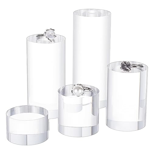 BENECREAT 5Pcs Clear Acrylic Display Block 1/1.6/2.4/3.2/4 Inch Round Cylinder Solid Display Pedestal Stand for Jewelry Gem Display Pop Figures Cosmetic Showing - color: Clear Round