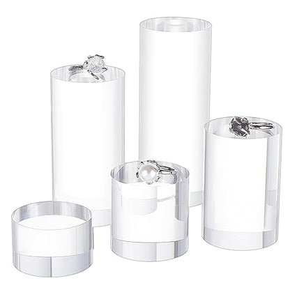 BENECREAT 5Pcs Clear Acrylic Display Block 1/1.6/2.4/3.2/4 Inch Round Cylinder Solid Display Pedestal Stand for Jewelry Gem Display Pop Figures Cosmetic Showing - color: Clear Round