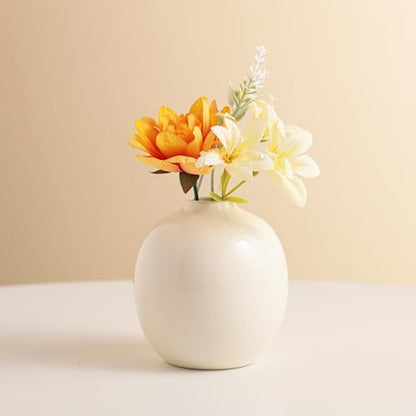 Set of 3 Ceramic Vase with Artificial Flowers,Small Pink Cream,Green for Flowers Cute Vase,Mini Ceramic Beige Table Decorations；Vases for Your Kitchen, Bedroom, Office, Living Room