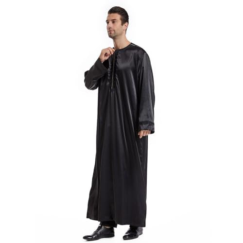 Men's Islamic Arab Kaftans Robe for Eid, Dubai Ramadan Daily Clothes - Muslim Thobe Shirt - color: A Black, size: 3X-Large
