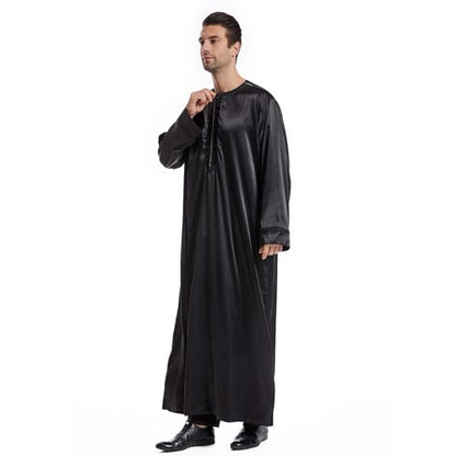 Men's Islamic Arab Kaftans Robe for Eid, Dubai Ramadan Daily Clothes - Muslim Thobe Shirt - color: A Black, size: 3X-Large
